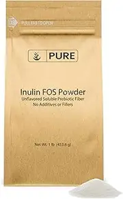 100% Pure Inulin FOS Powder, 1 lb, 2600 mg Serving, Unflavored, Made from Jerusalem Artichoke, Non-GMO, Gluten-Free, Vegan, No Fillers, Made in USA, Lab-Tested, Eco-Friendly Packaging