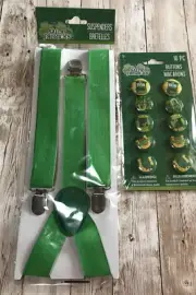St. Patricks Day Leprechaun Kelly Green Elastic Suspendeds Osfm With Buttons