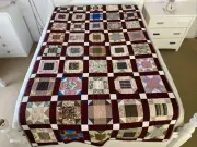 Handmade Colourful Geometric Patchwork Large Cotton Quilt 235 cm x 135 cm
