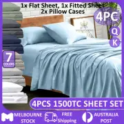 1500TC Bed Sheet Set Queen/King Ultra Soft Cotton Polyester Blend Flat Fitted PC