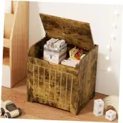 Kid Storage Chests, Small Cube Toy Organizer Box,Wooden Brown Without Handles
