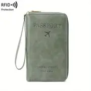 Travel Wallet Phone Holder Clutch Travel Purse with Wrist Strap and Zipper,Green