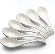 AOOSY 6-Piece White Ceramic Soup Spoons, 6.7'' Long, Deep Oval Design, Dishwasher Safe, Perfect for Ramen, Pho, Wonton, Dumpling, Miso