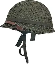 WW2 US Army M1 Helmet, WW2 Gear, WW2 Helmet Metal Steel Shell Replica with Net/Canvas Chin Strap/Cat Eye Band
