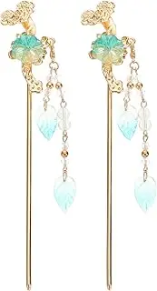FRCOLOR 2pcs Chinese Hair Sticks Flower Hair Stick Chinese Hair Fork Retro Hair Pins Chopsticks with Tassel Hair Accessories （ light green ）