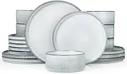 [Richmount] Star Plates and Bowls Set, 18 Pieces Dinner Sets for 6 People, Stoneware Dinnerware Sets Dishwasher & Microwave Safe, SmokyBlue