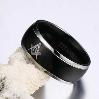 US SELLER STAINLESS STEEL TITANIUM BLACK MASONS FREEMASONRY BAND RING SIZE 13