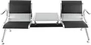 lylunnamsp Waiting Room Chairs, Reception Bench with Table and Arms Modern Black PU Waiting Room Chairs, 2 Seat Guest Chair for Office,Waiting Area,Airport, Barbershop, Lobby
