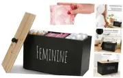 Tampon Holder Storage for bathroom, Feminine Wood Container Box, Women black