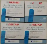 First Aid Blue Metal Detectable Flexible Fabric Bandages, 4 Boxes Of 100