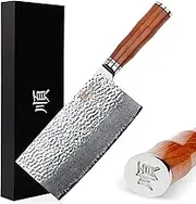 Sunlong Meat Cleaver 7 inch Home Chinese Chef Knife Kitchen Knife - Japanese Hammered Damascus Steel Blade - Rosewoode Handle