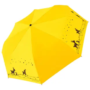 【雙龍牌】星空鹿語黑膠自動傘防曬抗UV晴雨傘自動折傘B6061B_向陽黃