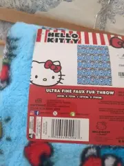 Hello Kitty Ultra Fine Faux Fur 50x70" Blue Blanket Rainbows Apple Bees Sun