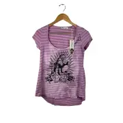 NWT ED Hardy Women’s Panther And Roses Short Sleeve Designer T-Shirt Size XS