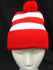 Red White Stripe Waldo Wally Hat Wenda Costume Beanie Wendy Fancy Dress Party