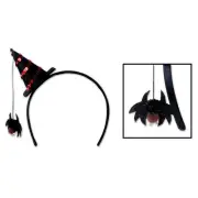 Beistle Mini Pointy Witch Hat Headband with Dangling Spider, Black Red, One Size