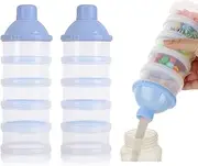 2 PCS 5 Layers Baby Milk Powder Dispenser, Milk Powder Pots, Formula Dispenser Portable Milk Powder Formula Dispenser Container Pot Box Milk Cans Snack Storage Box for Travel (Blue + Blue)