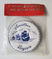 Vintage Barware '50s Jamestown Virginia 8 Souvenir Wax Bottom Coasters FREE SHIP