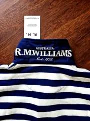 R.M. Williams Longhorn lg slve Classic Rugby Polo Top: Blue /White. Sz XXL. BNWT