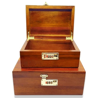 2pcs Wooden Box Decorative Acacia Wooden Storage Box with Combination Lock wi...