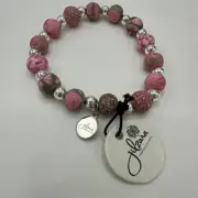 Jilzara Premium Clay Bead Bracelet Stretch New with Tags Pink Swirl Silver Tone