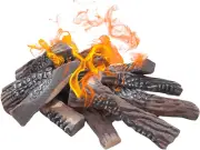 Gas Fireplace Logs, 10Pcs Large Faux Firepit Set, Decorative Ceramic Firewood fo