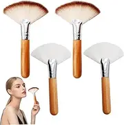4PCS Fan Makeup Brush, 4.5 Inch Soft Highlighting Make Up Brush with Wooden Handle, Portable Makup Tool for Blending Face Highlighting Eyeshadow Buffing