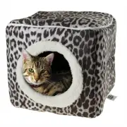 Cat Cube Hideout Cave Animal Print 12 x 12 Removable Cushion Kitty Cavern Bed