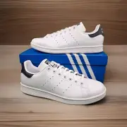 Adidas Originals Stan Smith Leather Sneakers Core White Navy Men’s Size 8.5 NEW
