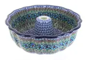 Blue Rose Polish Pottery Mardi Gras Ring Cake Pan