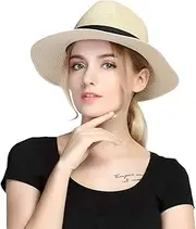[Cauplse] Womens Panama Hats for Summer Wide Brim Straw Hat Beach Sun Hat Foldable Roll Up Wide Brim Panama Sun Hat Beach Hat Caps for Men Women UPF 50+