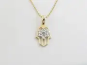 14k Yellow Gold Hamsa Jewish Star Of David Diamond necklace 16"