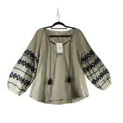 L Sundance Catalog Byblos Top Benaras Citrus Linen Linen Embroidered Peasant