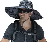 Leotruny Men Wide Brim Sun Hats UPF50+ Waterproof Breathable Bucket Hat for Fishing, Hiking, Camping, C08-dark Gray Camo, One Size