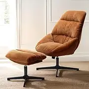 Artiss Armchair Lounge Chair Ottoman Swivel Accent Sofa Fabric Chairs Orange