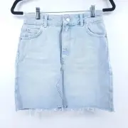 TopShop NWT Womens HR Denim Mini Skirt Pockets Zipper Closure Raw Hemline| 8