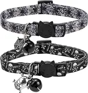 BoomBone Cat Collar Halloween Set of 2, Skull Cat Collar for Small Dogs, Holiday Kitten Collar with Bell