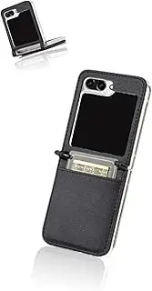 Compatible with Samsung Galaxy Z Flip 5 Case, Card Holder Wallet, Slim Fit Premium PU Leather + Hard PC Cover, Protective Flip Cover for Galaxy Z Flip 5 5G, Black Secure Slot, Rugged Defense