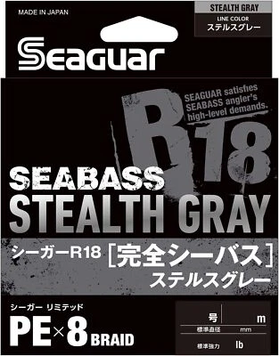KUREHA SEAGUAR R18 KANZEN SEABASS STEALTH GRAY 200m 22lb #1.2 PE Braid Line