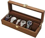 SHEMAYA 6 Slots Wooden Watch Box, Executive 6 Slots Watch Case with Valet, Glass Topped Wooden Watch Display Case Watch Organizer, Jewelry Storage Case