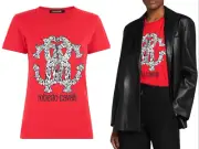 Roberto Cavalli RC Lynx-Print Monogram Cotton Top Lounge Iconic Shirt