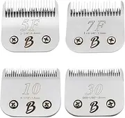 Detachable A Series 4 Pack ((10 or 1.5mm) ;(30 or 0.5mm); (5F or 6.4mm); (7F or 3.2mm)) Clipper Blade Dog Grooming Japanese Carbonized Steel Dog Grooming Blades for Dogs Horses Cats (4Pack)
