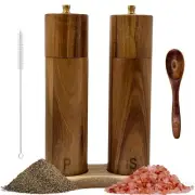 Wooden Salt and Pepper Grinder Set: 8 Inch Refillable Acacia Salt & Pepper Mi...