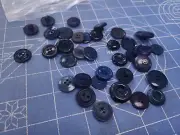 35 Blue Buttons Plastic Assorted Molded Pressed Navy Blue