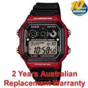 CASIO DIGITAL WATCH 10-YEAR BATTERY AE-1300 AE-1300WH-4A BLACK RED 2Y WARRANTY