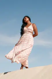[PUP56] Sydney Maxi Dress - Sunset Check XS Pink
