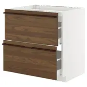 METOD / MAXIMERA base cab f hob/2 fronts/2 drawers, white/Stensta dark brown ash veneer, 80x60x80 cm