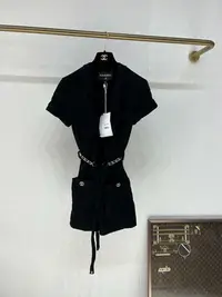 在飛比找Yahoo!奇摩拍賣優惠-Chanel 20M 毛巾腰帶黑金短袖開衫外套 全新有吊牌