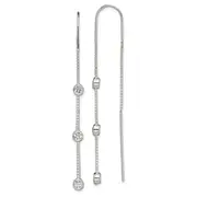 Sterling Silver Polished 3 Bezel Set Czs Threader Earrings