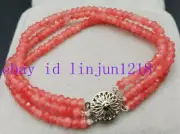 3Row 2x4mm Natural Pink Rhodochrosite Faceted Beads Gemstone Bracelet 7.5''